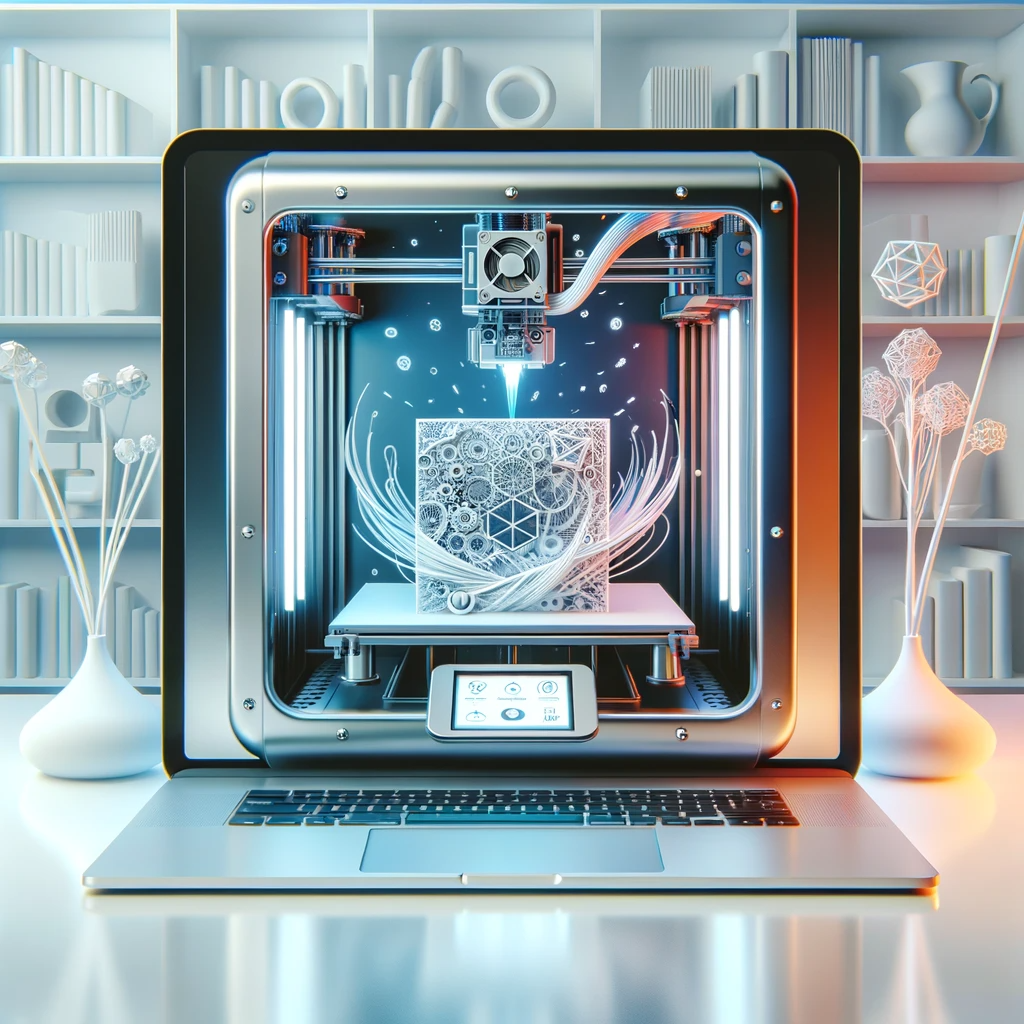 A vibrant and engaging image representing 3D printing services for a website homepage. The image includes a sleek, modern 3D printer in the process of A vibrant and engaging image representing 3D printing services for a website homepage. The image includes a sleek, modern 3D printer in the process of